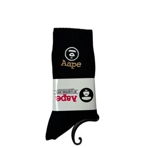 Bape Crew Socks Mens Womens Unisex Size 9-11 Black Yellow Ape Head Logo Hype New